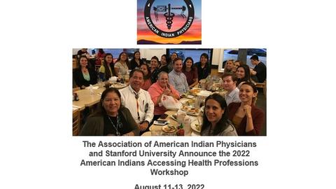 A photo featuring the Association of American Indian Physicians logo and a photo featuring many of the members.