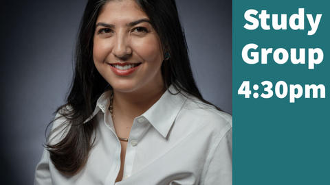 Poster advertising the IOP Study Group on October 25th featuring a photo of Jacqueline De León