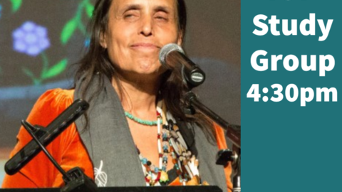 a poster for the event that features Winona LaDuke behind a speaking podium